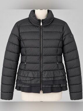 Tahari Black Quilted Tiered Hem Puffer Jacket